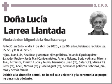 Lucía Larrea Llantada Esquela Necrológica El Correo