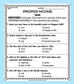 Journeys Grade 4 Grammar Worksheets Quiz Easel PROPER NOUNS Lesson 5