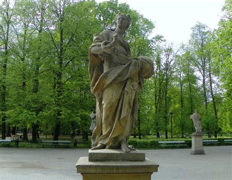 Poland Warsaw Saxon Garden Rococo Sandstone Statue Editorial