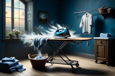 Premium Photo Iron On Ironing Board With Linen For Ironing