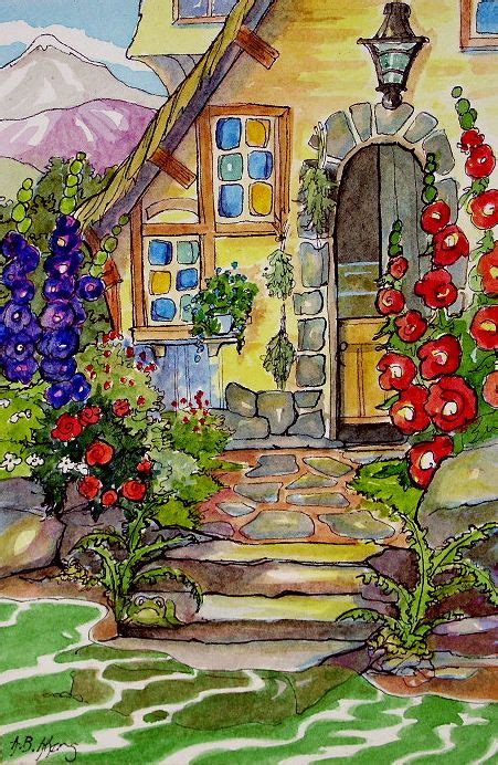 A Gardener S Cottage Retro Storybook Painting Series Cottage Art