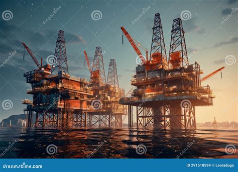 Offshore Oil Station Drilling Rig and Oil Production Stock Illustration ...