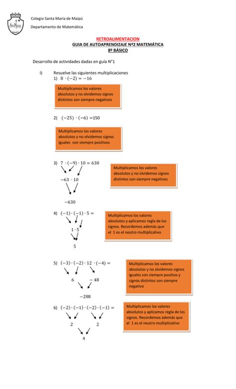 Matem Tica Retroalimentaci N Guia N B Sico