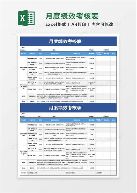 简洁员工月度绩效考核表Excel模板下载 熊猫办公