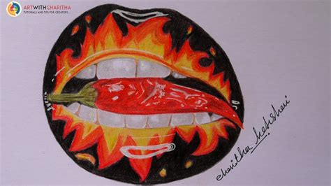 Realistic Fire Lips Drawing Using Colored Pencils Youtube