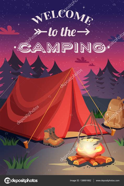 Welcome To Camping Poster — Stock Vector © Macrovector 138691662