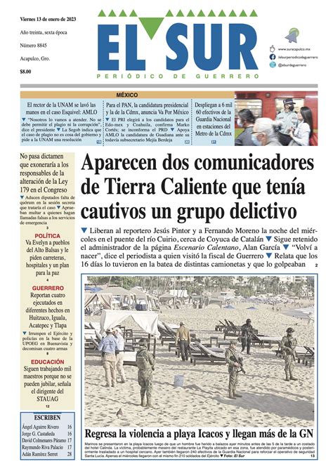 Nuestra Portada De Este Viernes 13 De Enero De 2023 El Sur Acapulco