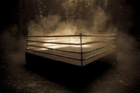 Empty Boxing Ring With Red Ropes For Match In The Stadium Arena