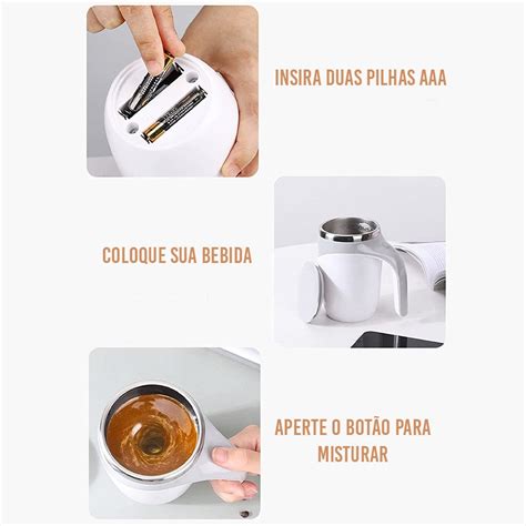 Caneca Mixer Eletrica 380ml Automatico Misturador Termica Cafe Aço inox