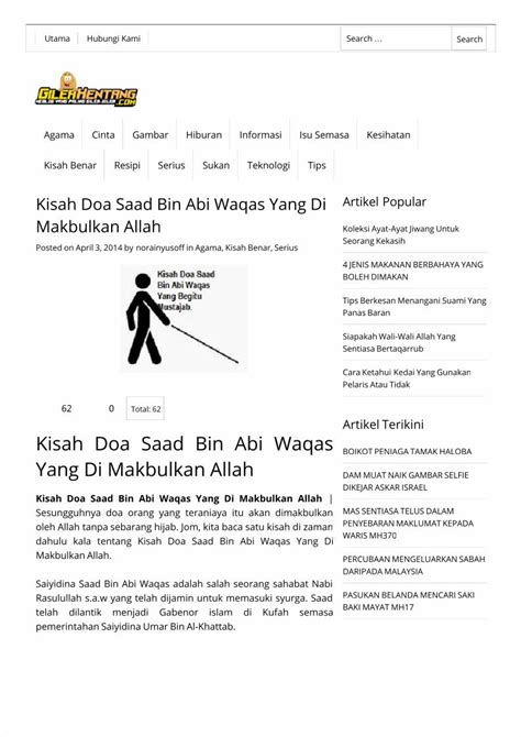 Pdf Kisah Doa Saad Bin Abi Waqas Yang Di Makbulkan Allah