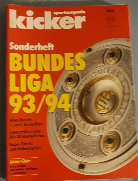 Kicker Sonderheft Bundesliga 1993 1994 Mit Meister Poster Ohne