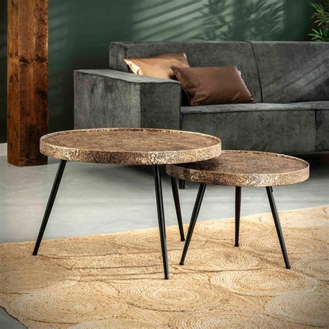 2er Set Couchtisch Metall Rund Antik Bronze Beistelltische Maison