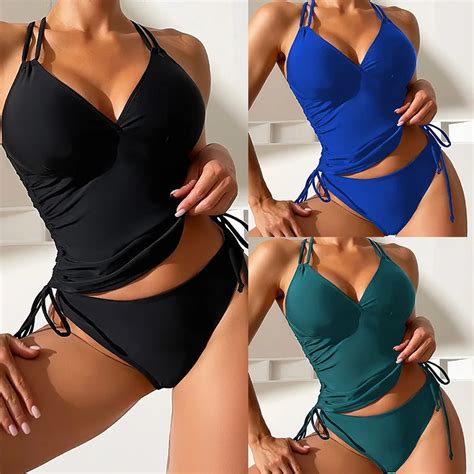 Split Swimsuit Swimming New Solid Color Camisole Sexy Bikini Beach Swimsuit Beachwear Women