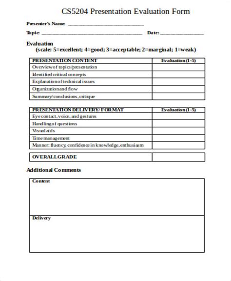 Free Sample Presentation Evaluation Forms In Pdf Images