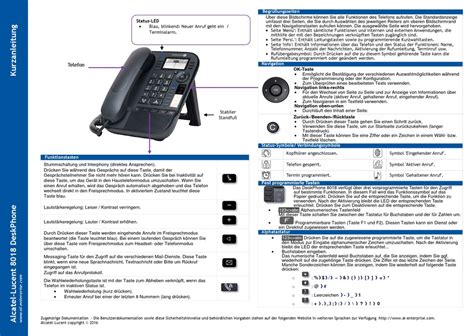 ALCATEL LUCENT 8018 DESKPHONE KURZANLEITUNG Pdf Herunterladen ManualsLib