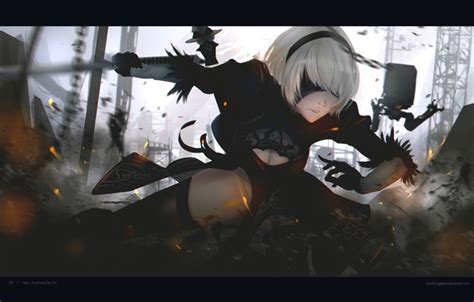 Wallpaper girl, game, robot, android, dress, katana, square enix ...