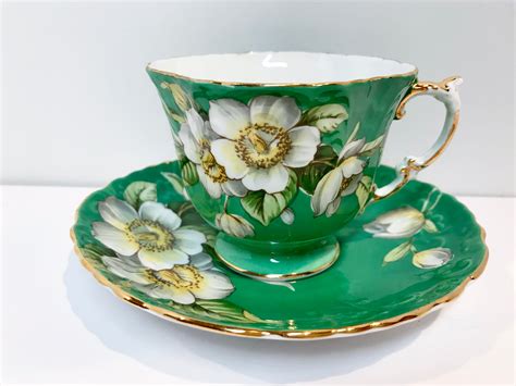 Green Aynsley Tea Cup And Saucer Antique Tea Cups Vintage Floral Tea