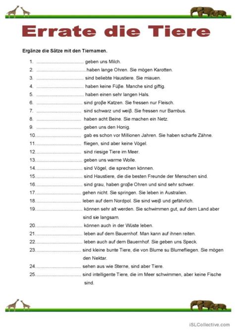 704 Tiere Deutsch DAF Arbeitsblätter pdf doc