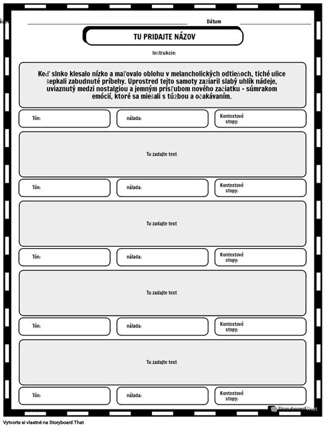 Šablóna Pracovného Listu Nálady a Tónu Storyboard