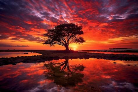 Premium Ai Image A Tree In The Sunset Wallpapers