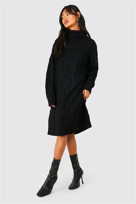 Chunky Oversized Turtleneck Sweater Dress Boohoo Usa