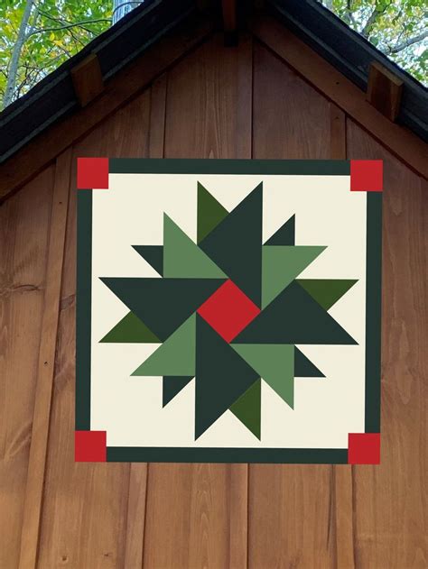 Red And Green Star Barn Quilt Print On Metal Indoor Outdoor Wall Decor