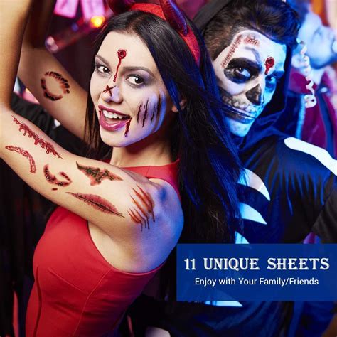 Zombie Halloween Makeup Kit - 11 Sheets, 67 Scars Tattoos, Fake Blood ...