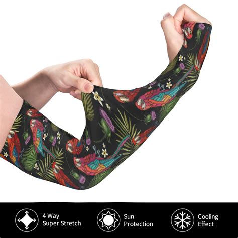 Arm Sleeves For Men Women Artistic Cute Parrot Plant Flower Cooling Sun Protection Sports Arm