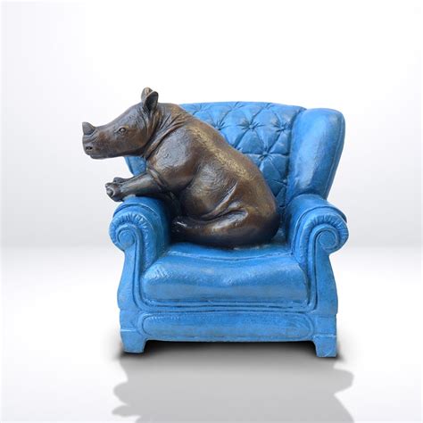 Rhino Me Time On A Chair Bronze Sculpture Miniature Collection