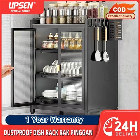 Tier Dustproof Dish Rack Rak Pinggan Stainless Steel Dish Cabinet