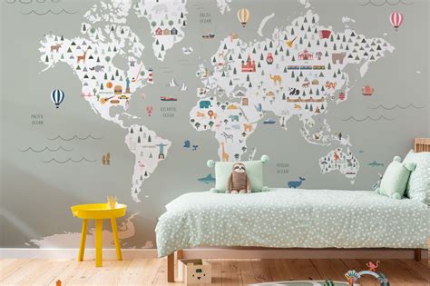 Papier Peint Mappemonde Enfant Illustr Hovia Fr