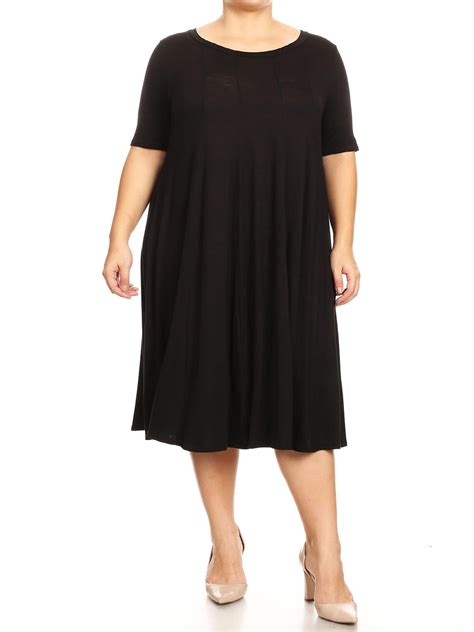 Womens Plus Size Short Sleeves Loose Fit A Line Oversized Midi Dress