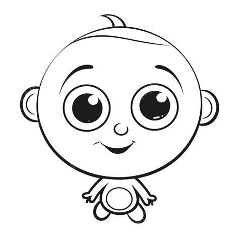 Cartoon Baby With Big Eyes And A Wide Mouth Outline Sketch Drawing