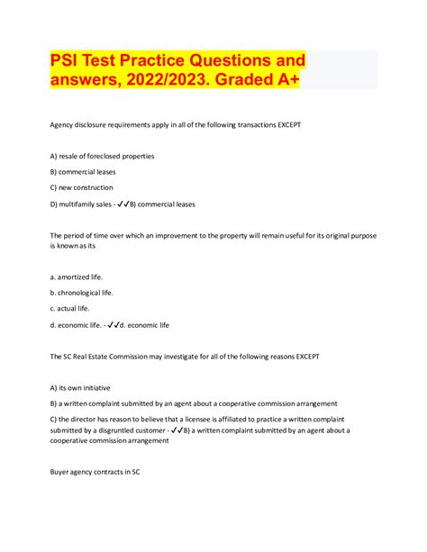 PSI Test Practice Questions And Answers 2022 2023 Graded A