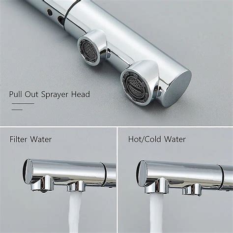 Pure Water Kitchen Faucet Pull Out Sprayer Head Rotate Filtered Water Tap Deck Mounted Hot
