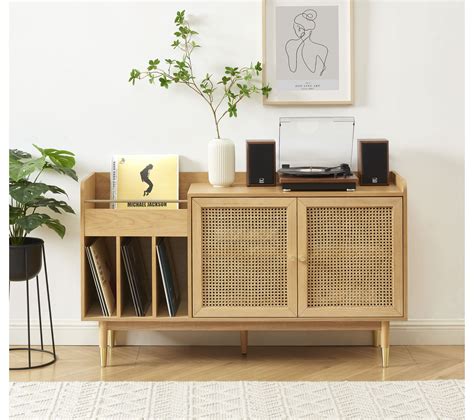 Meuble Vinyle Leon Placage Chêne Et Cannage Rotin 140cm Buffet BUT