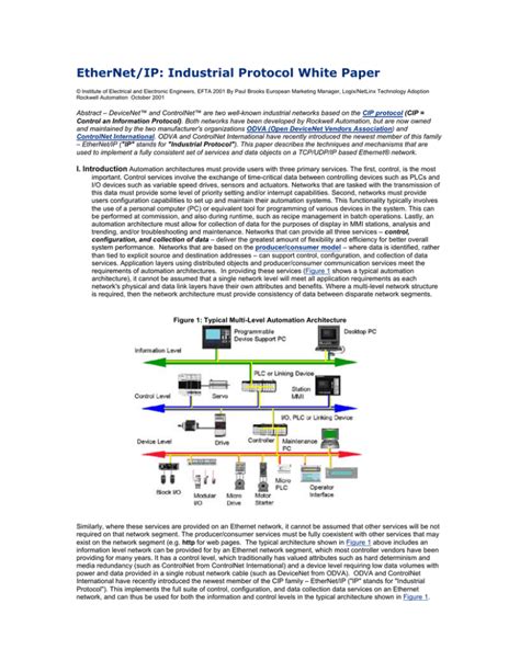 Ethernet Ip Industrial Protocol White Paper