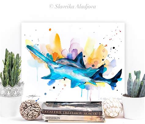 Sawfish Carpenter Shark Watercolor Painting Print By Slaveika Etsy