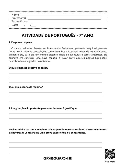 Português 7 Ano Conteúdo - 11 Atividades de Português para 7º ano
