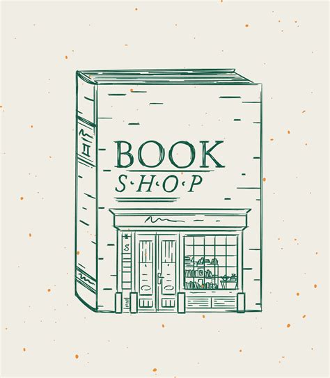Book a storefront of bookshop drawing in vintage style on beige