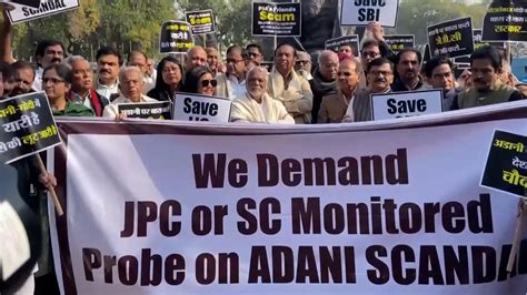 Adani Row Opposition Parties Hold Protest Inside Parliament Premises Demand Jpc Probe