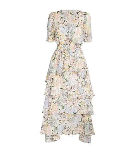 Womens Maje White Floral Tiered Ruffle Midi Dress Harrods Uk