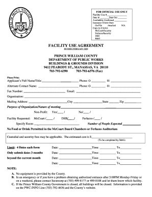 Facility Use Agreement Form Prince William County Government Pwcgov