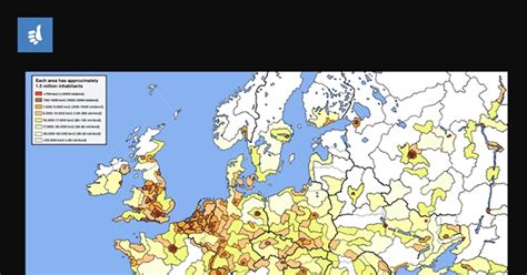 Mapa pokazuje gustoću naseljenosti u Europi, podaci za neke države će ...