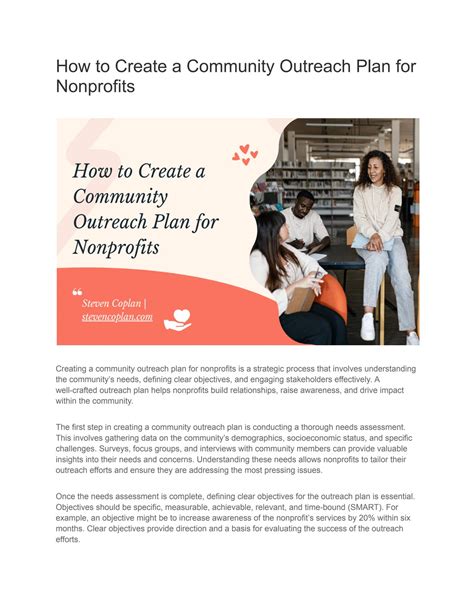 Steven Coplan on How to Create a Community Outreach Plan for Nonprofits