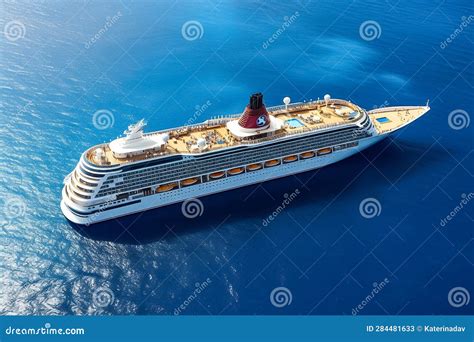 Cruise Ship In The Open Ocean Top View Generative Ai Stock