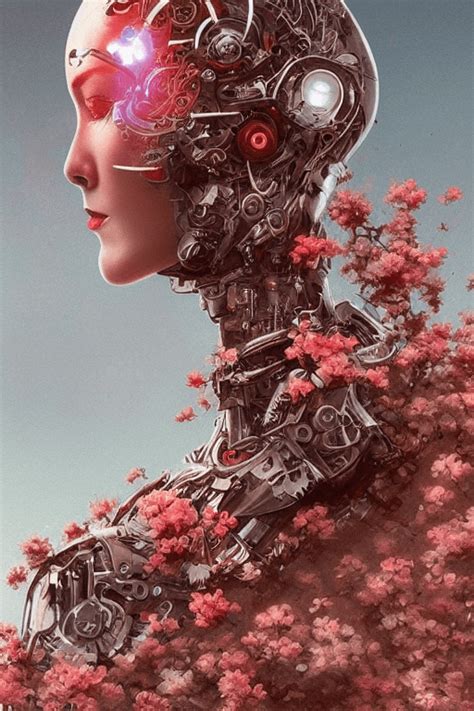 Delicate Face Biomech Robotic Goddess Flowers Lujo Cyborg Hermosos