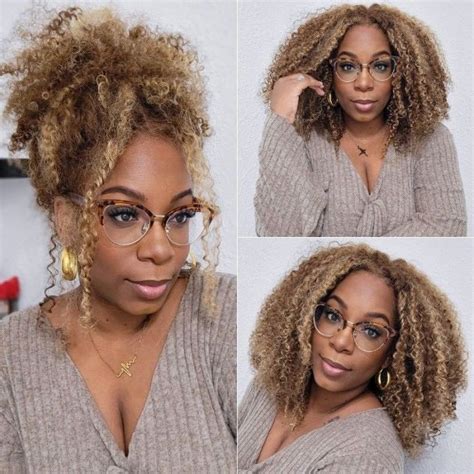 Kinky Curly Wig Piano Color X Lace Frontal Wig Density Honey Blonde