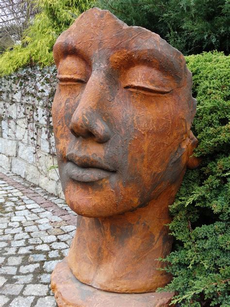 Statue Visage Femme Cm Kg Aspect Rouille Finition Artisanale