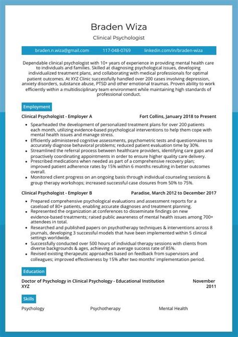 Clinical Psychologist Resume Cv Example And Writing Guide